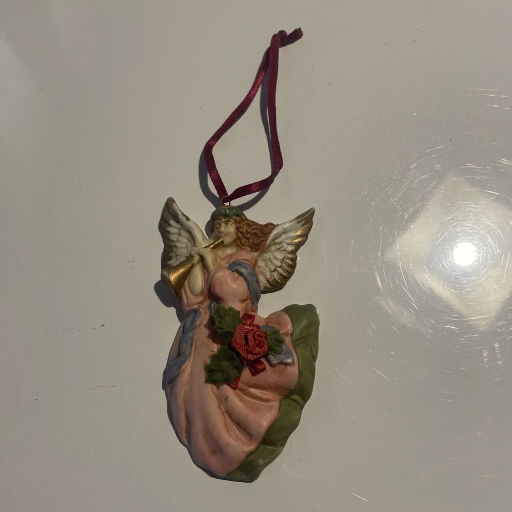 Musical Angels Christmas Ornament KSA 1990 Kurt Adler Vintage 4" Tall Angel Horn